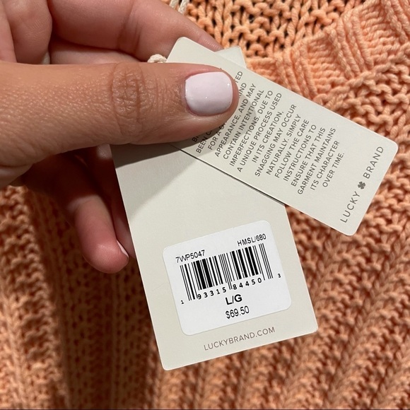 NWT Lucky Brand Peach Knit V Neck Sweater - Picture 5 of 8